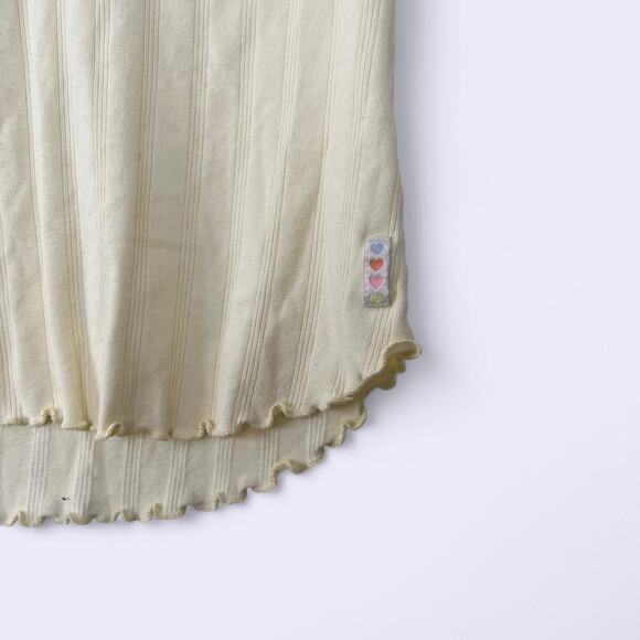 Vintage PJ Salvage Yellow V-neck cotton blouse with ruffle trim, scalloped hem - Picture 2 of 7